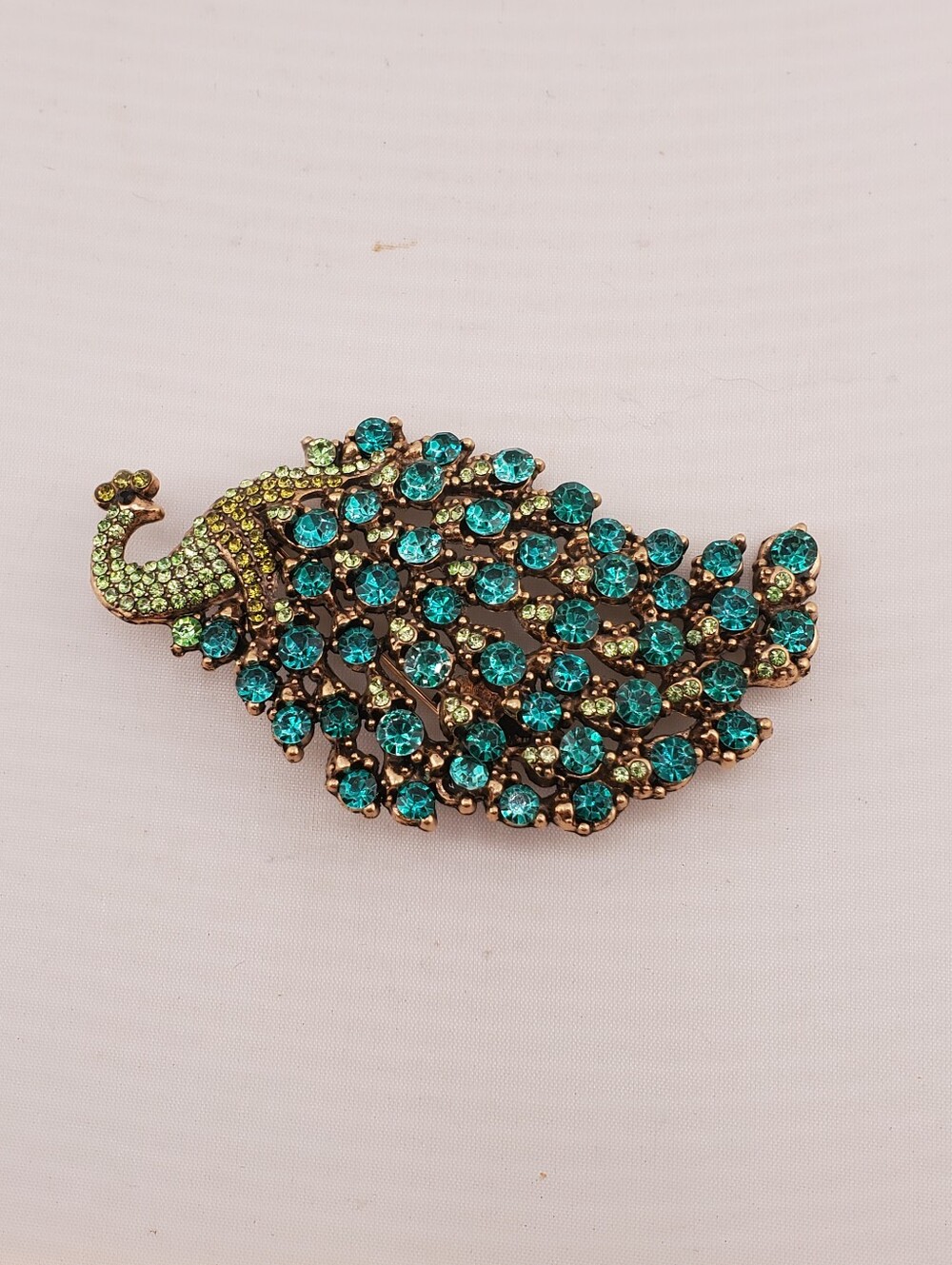 Aqua Peridot Rhinestone Peacock Brooch